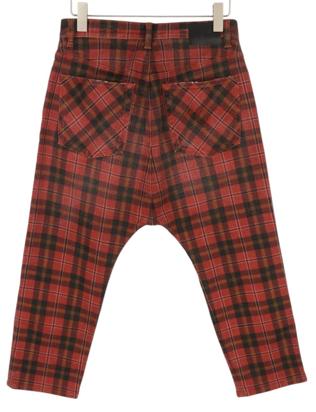 R13 Tailored Drop Women Trousers 27 Ash Red Plaid Ankle Relaxed Cut RRP710