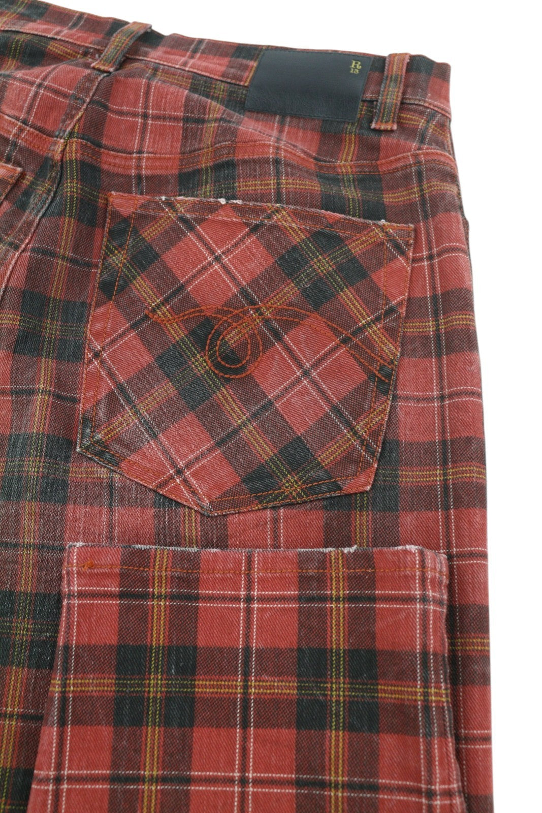 R13 Tailored Drop Women Trousers 27 Ash Red Plaid Ankle Relaxed Cut RRP710