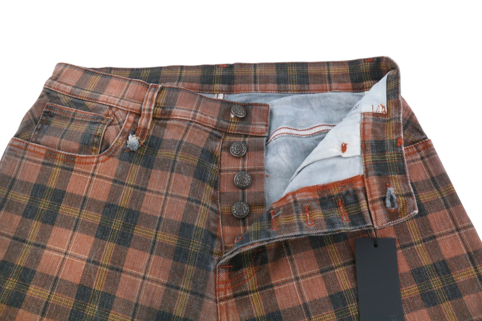 R13 Tailored Drop Women Trousers 27 Ash Red Plaid Cropped Ankle Check Finish