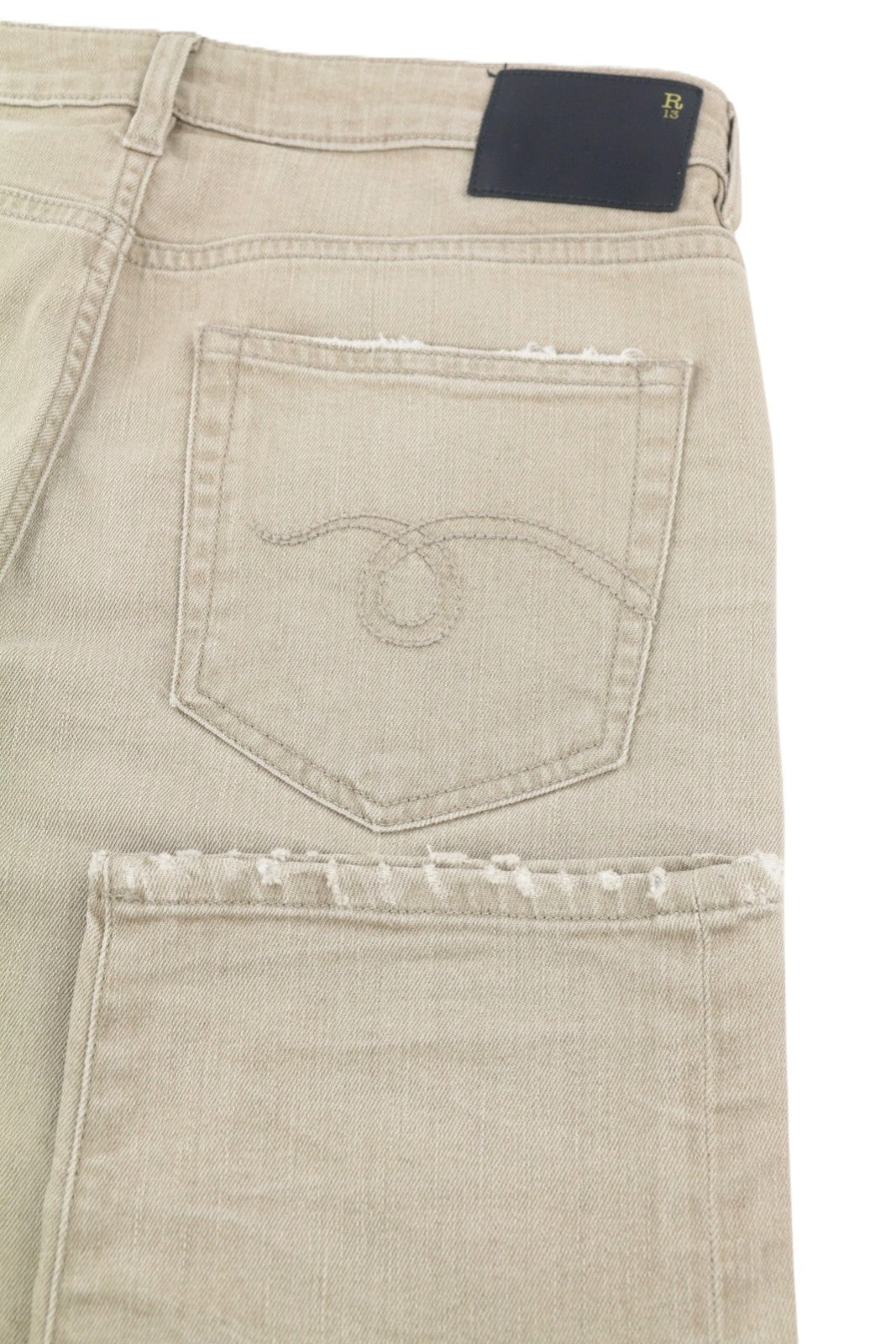 R13 Boy Straight Women Jeans 27 Sand Stretch Cropped Ankle Washed Brown RRP549