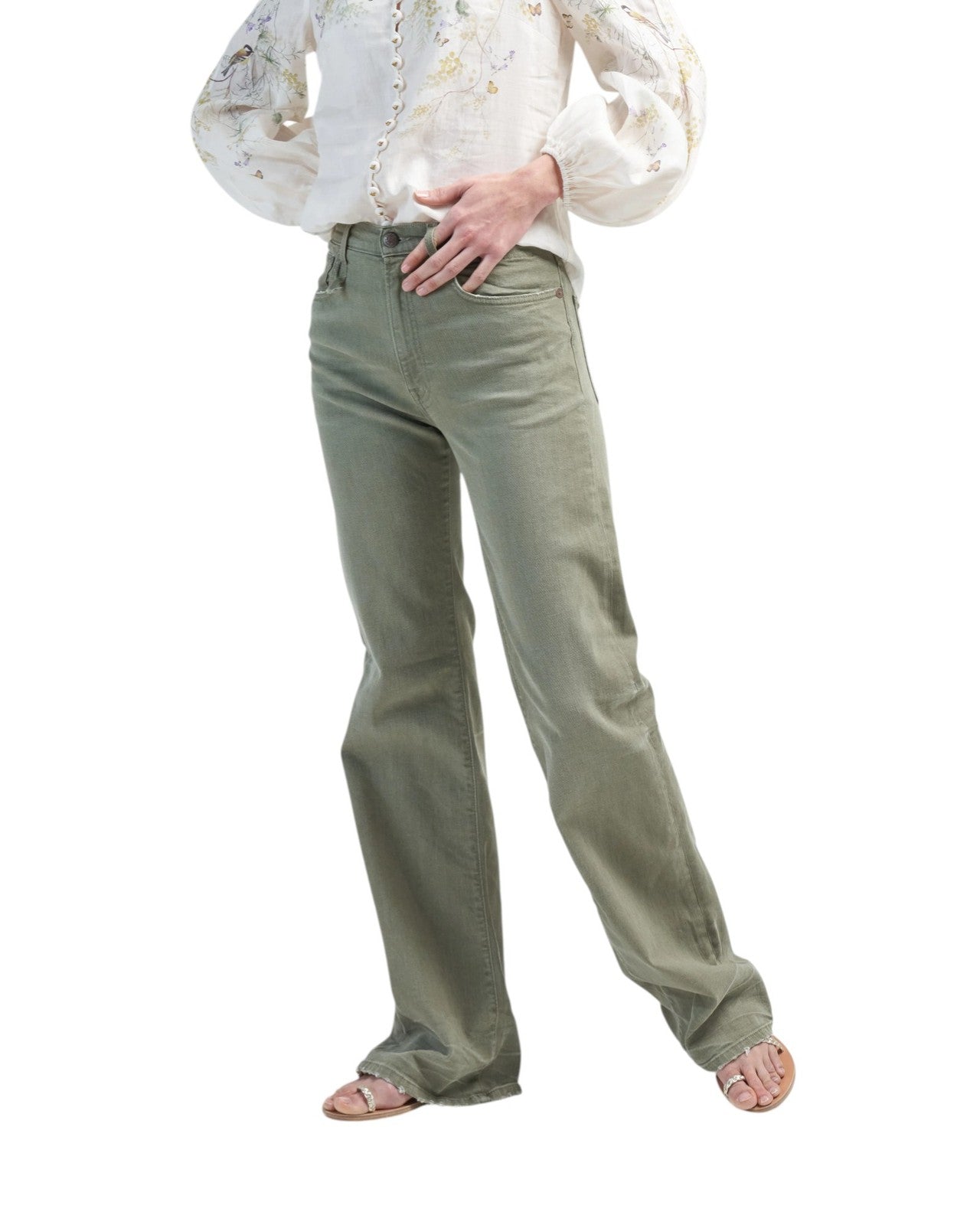 R13 Jane Women Jeans 27 Olive Green Stretch High Rise Faded Straight RRP549