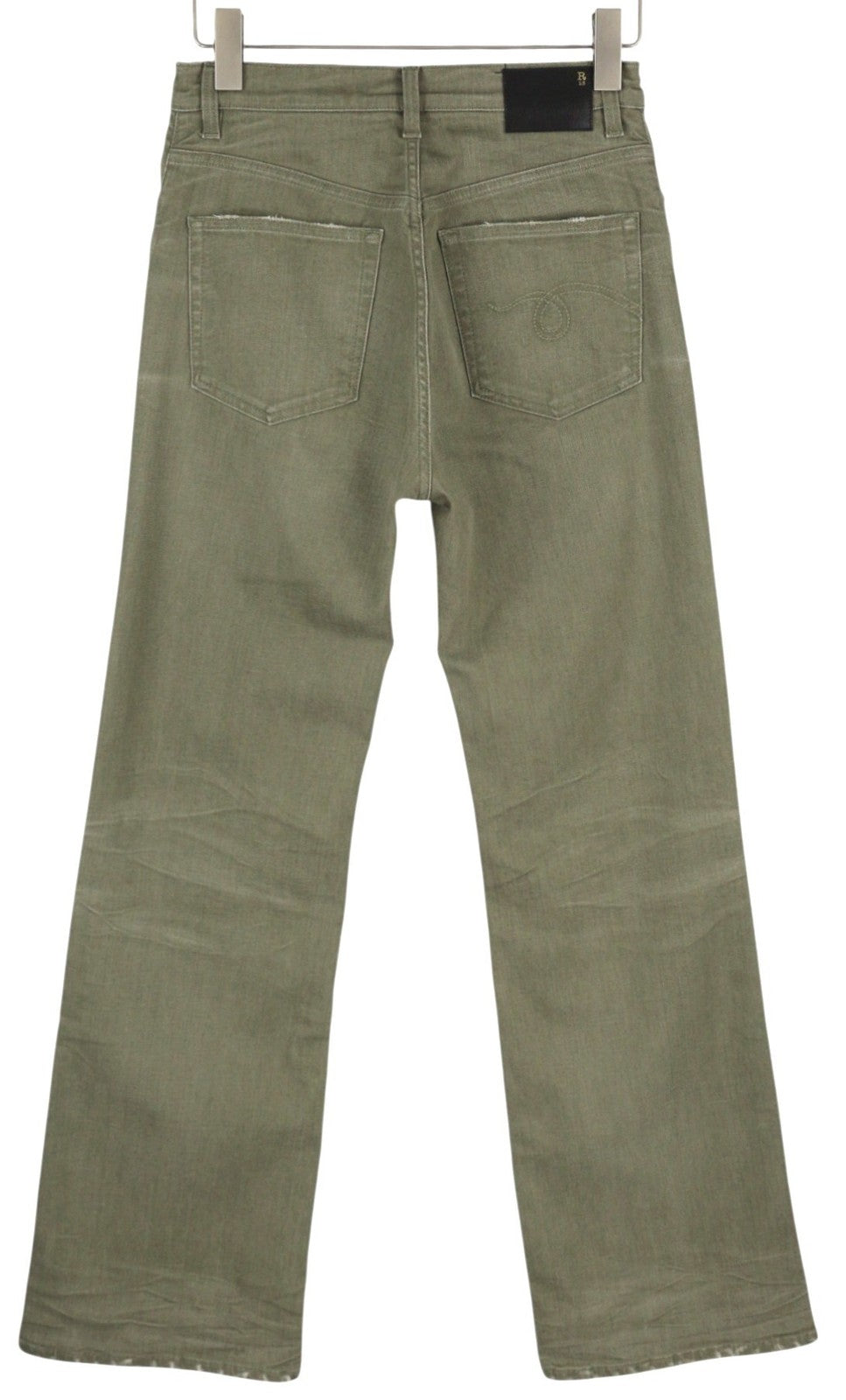R13 Jane Women Jeans 27 Olive Green Stretch High Rise Faded Straight RRP549
