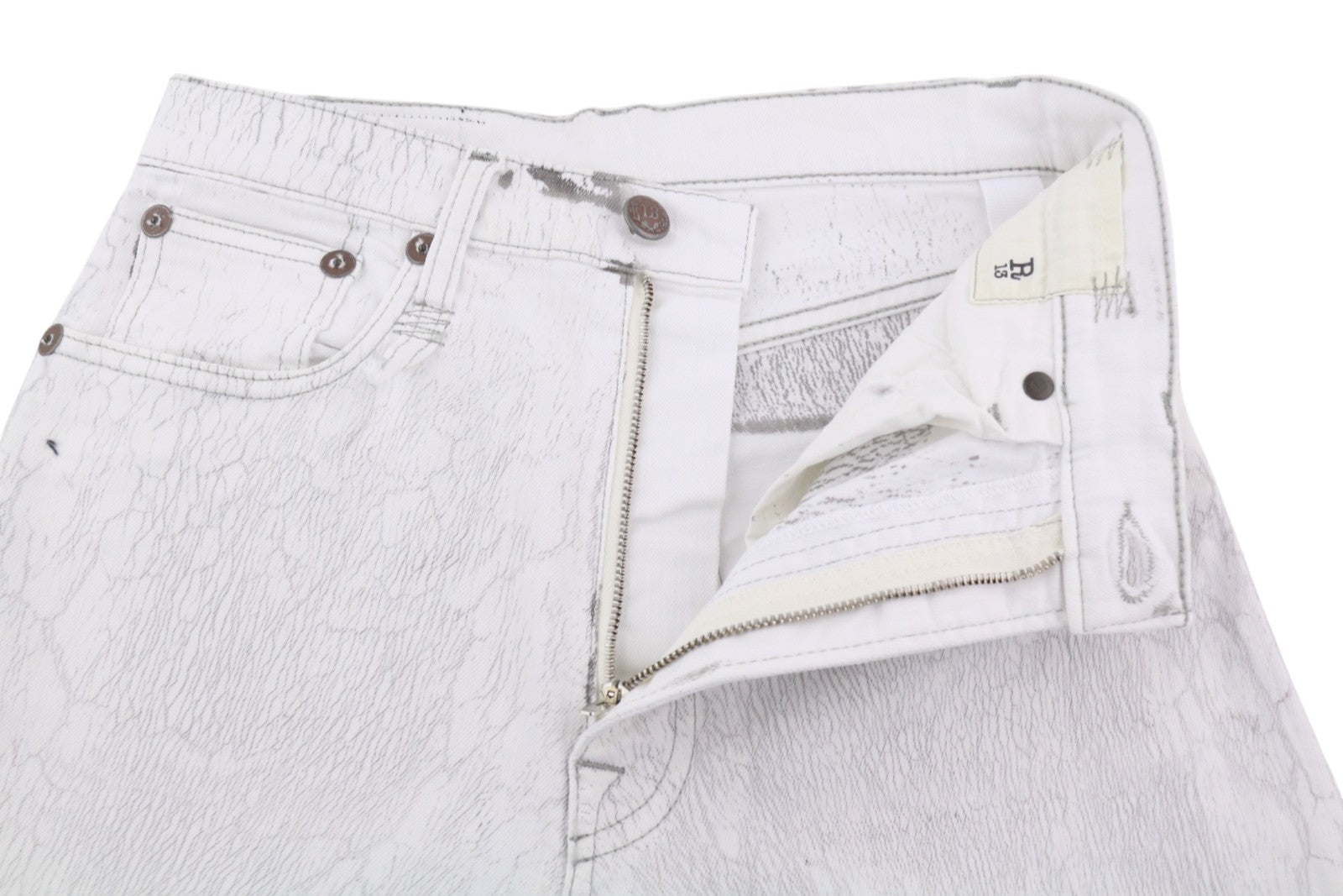 R13 Jane Women Jeans 26 Crackled Grey Stretch Slim Straight Long RRP870