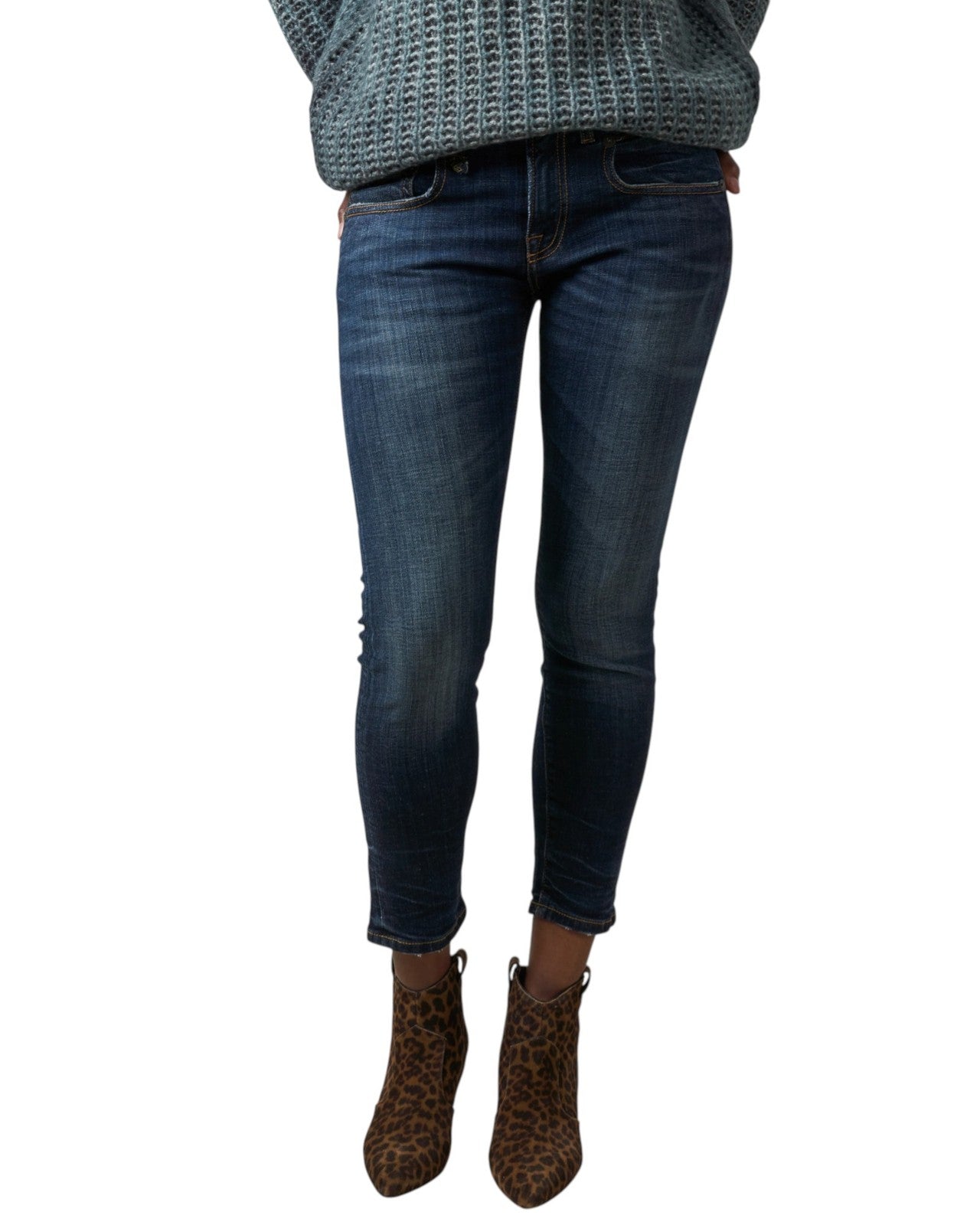 R13 Biker Boy Women Jeans 27 Howell Indigo Cropped Ankle Skinny Faded Blue