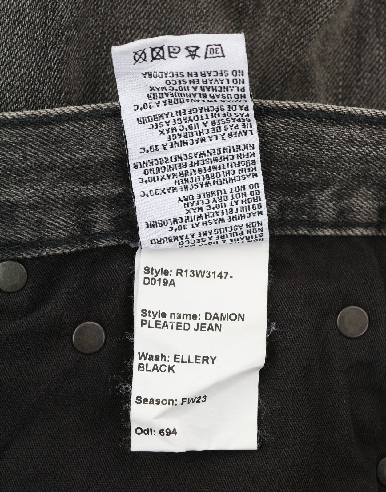 R13 Damon Pleated Women Jeans 28 Ellery Black Washed Straight Wide Leg