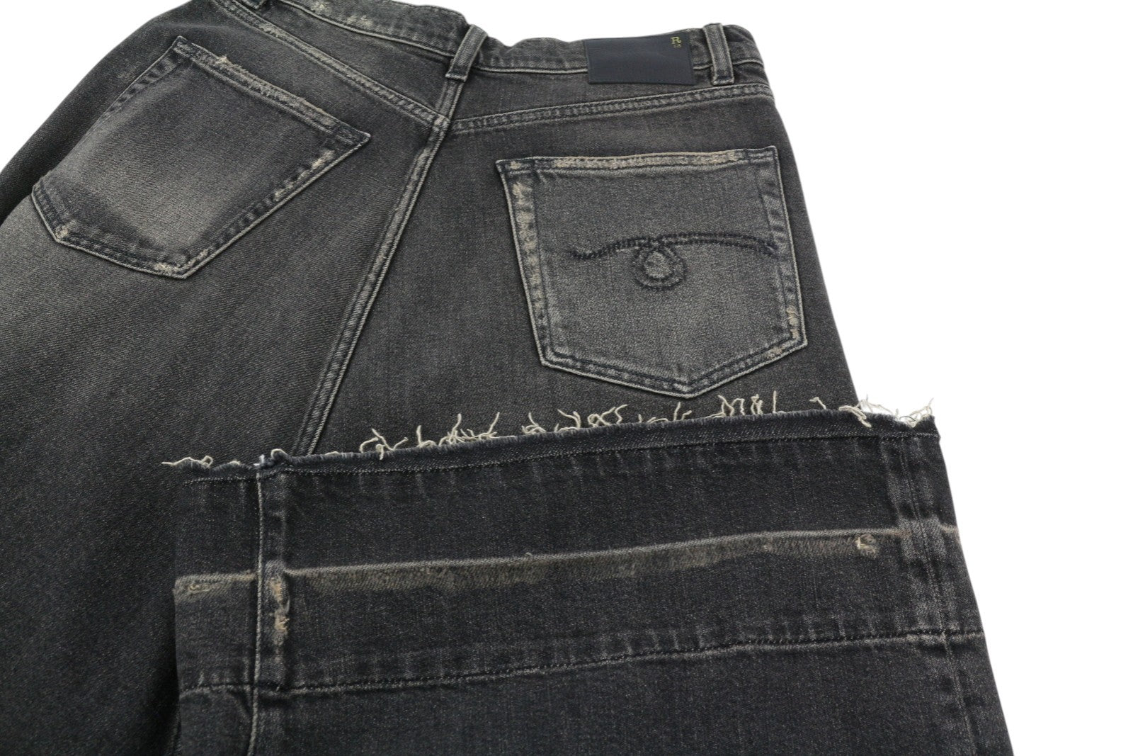 R13 Jesse Women Jeans 27 Abbey Black Faded Loose Straight Distressed RRP725