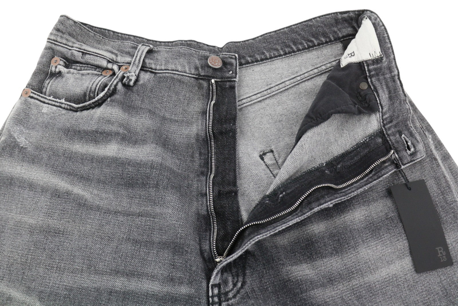 R13 Jennie Tapered Women Jeans 27 Vintage Grey Washed Ripped Distress RRP540