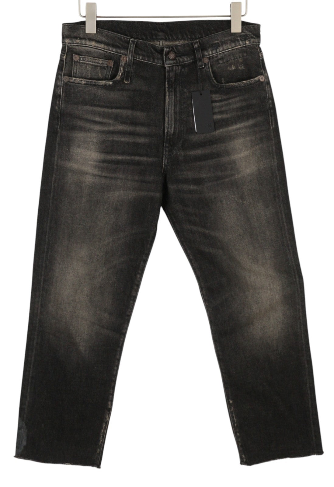 R13 Boyfriend Women Jeans 30 Abbey Black Washed Distressed Hem Relaxed Denim