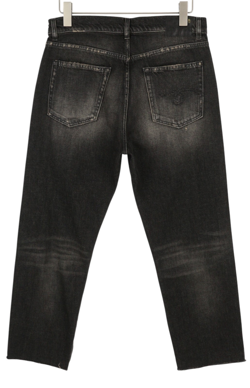 R13 Boyfriend Women Jeans 30 Abbey Black Washed Distressed Hem Relaxed Denim