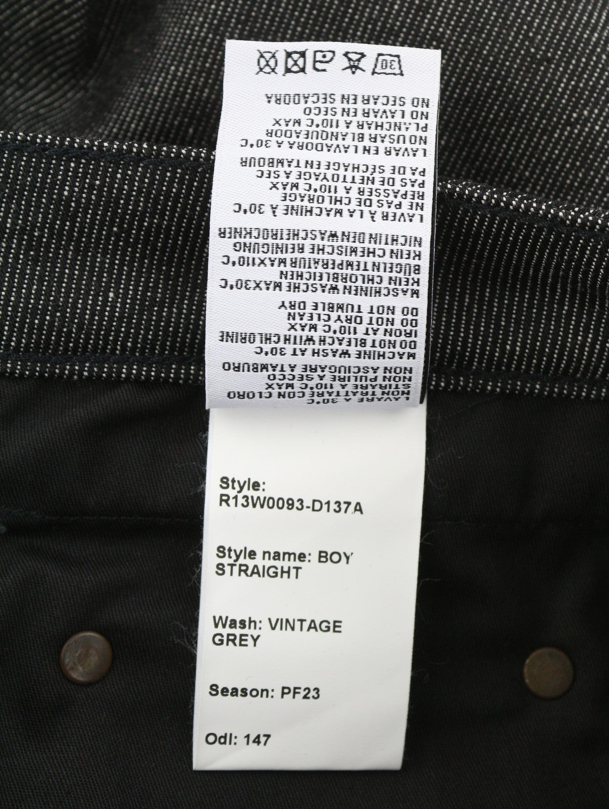 R13 Boy Straight Women Jeans 27 Vintage Grey Dark Denim Zip Fly Casual Pockets