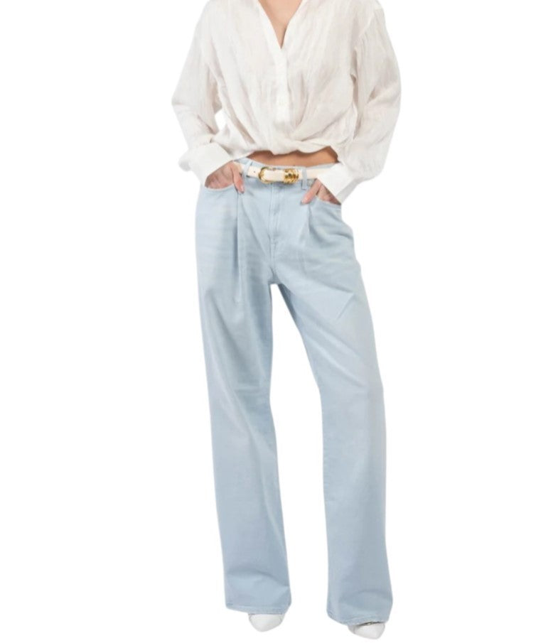 R13 Damon Pleated Women Jeans 23 Faded Blue Stretch Washed Wide Leg RRP595