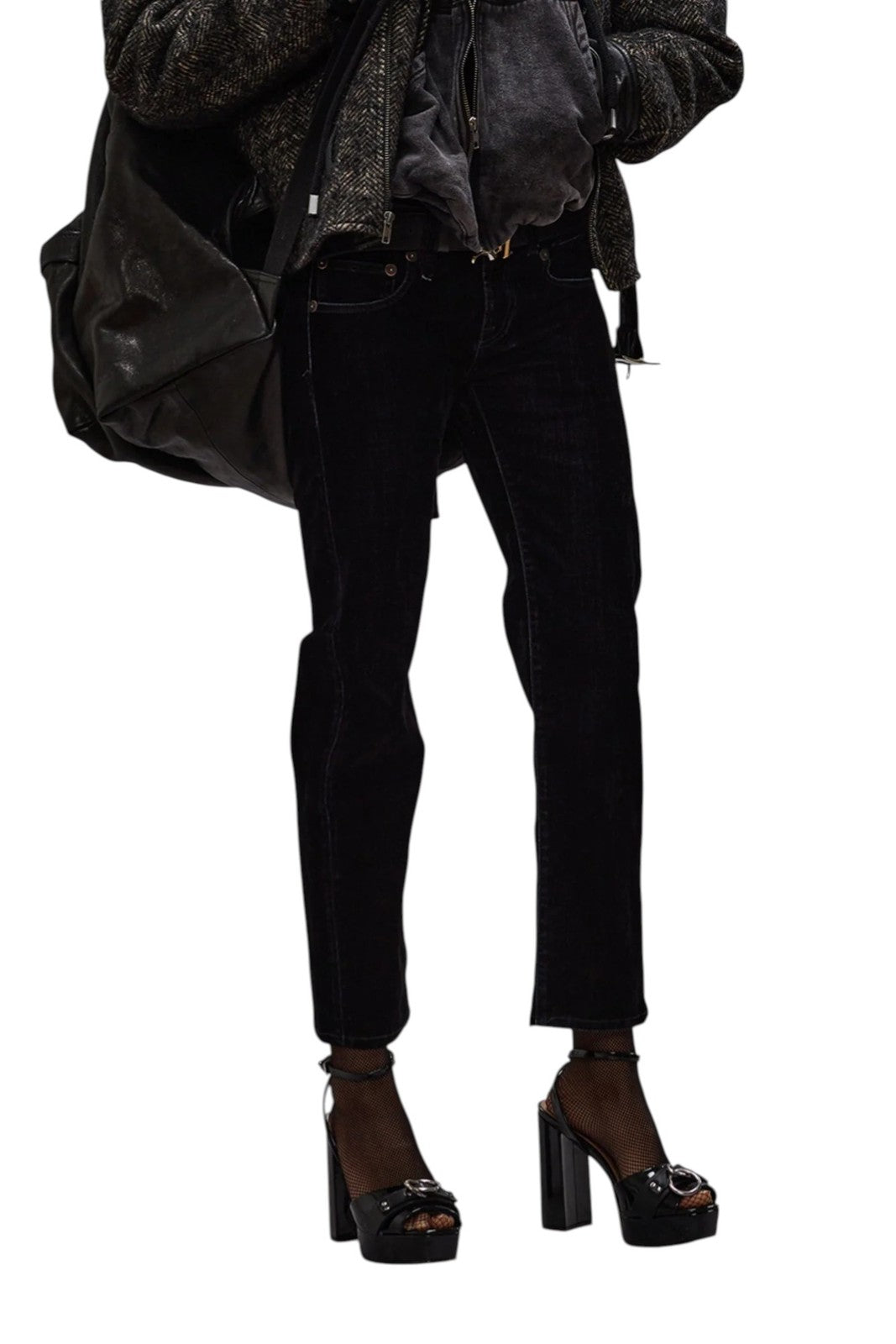 R13 Boy Straight Women Trousers 27 Flocked Black Velvet Cropped Ankle Zip Fly