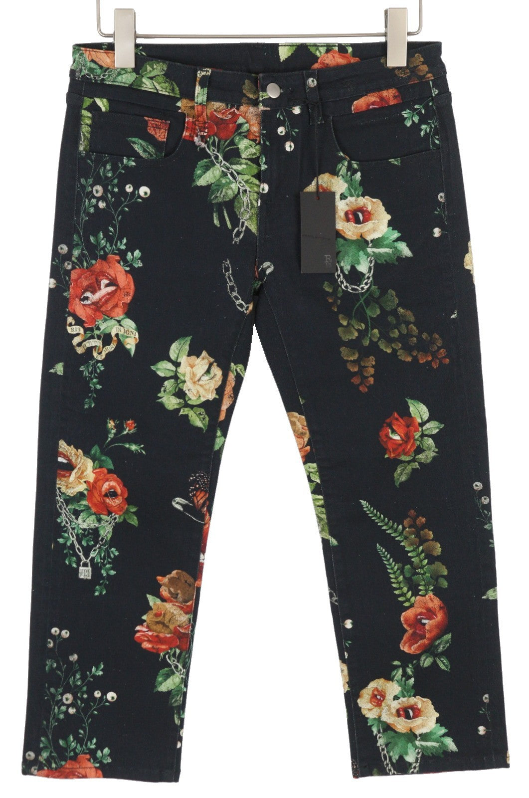 R13 Damon Overall Women Jeans 27 Ecru Linen Tinto Floral Print Cropped Ankle
