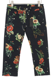R13 Damon Overall Women Jeans 27 Ecru Linen Tinto Floral Print Cropped Ankle