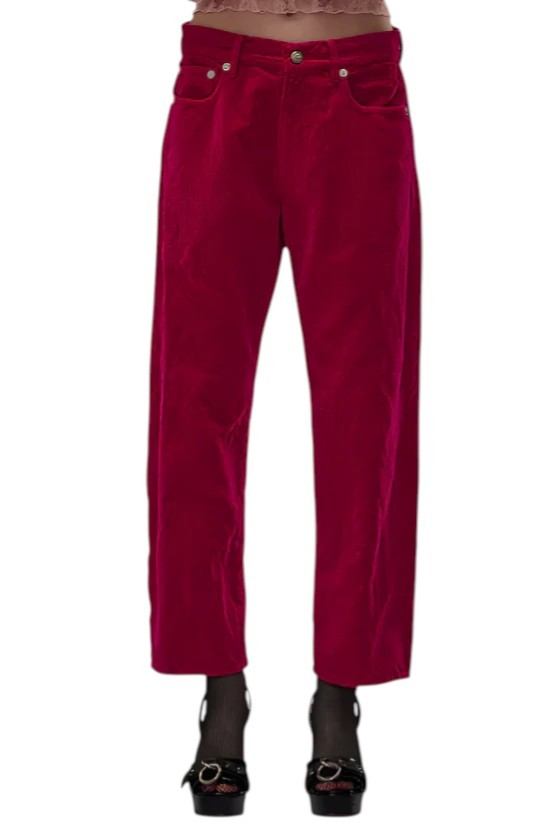 R13 Boyfriend Women Trousers 26 Raspberry Velvet Linen Blend Cropped Ankle Pink