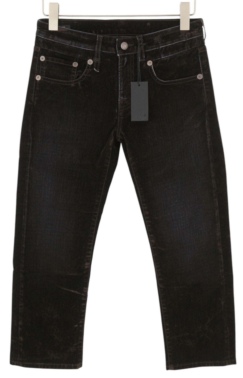 R13 Boy Straight Women Jeans 26 Flocked Brown Mid Rise Cropped Ankle Zip Fly