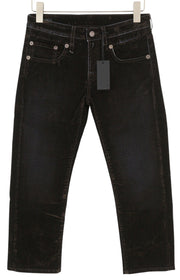R13 Boy Straight Women Jeans 26 Flocked Brown Mid Rise Cropped Ankle Zip Fly