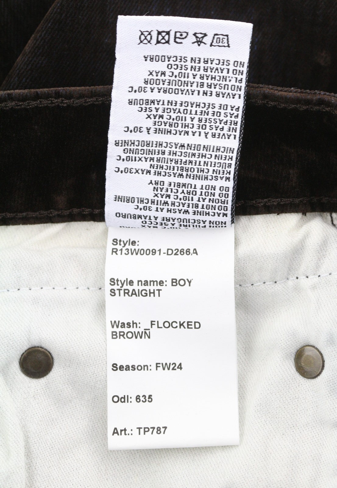 R13 Boy Straight Women Jeans 26 Flocked Brown Mid Rise Cropped Ankle Zip Fly