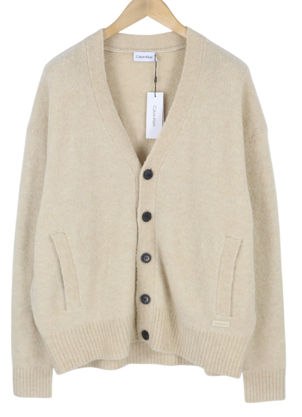 CALVIN KLEIN Wool Blend Boucle Men Jumper L Teddy Knit Cardigan RRP199