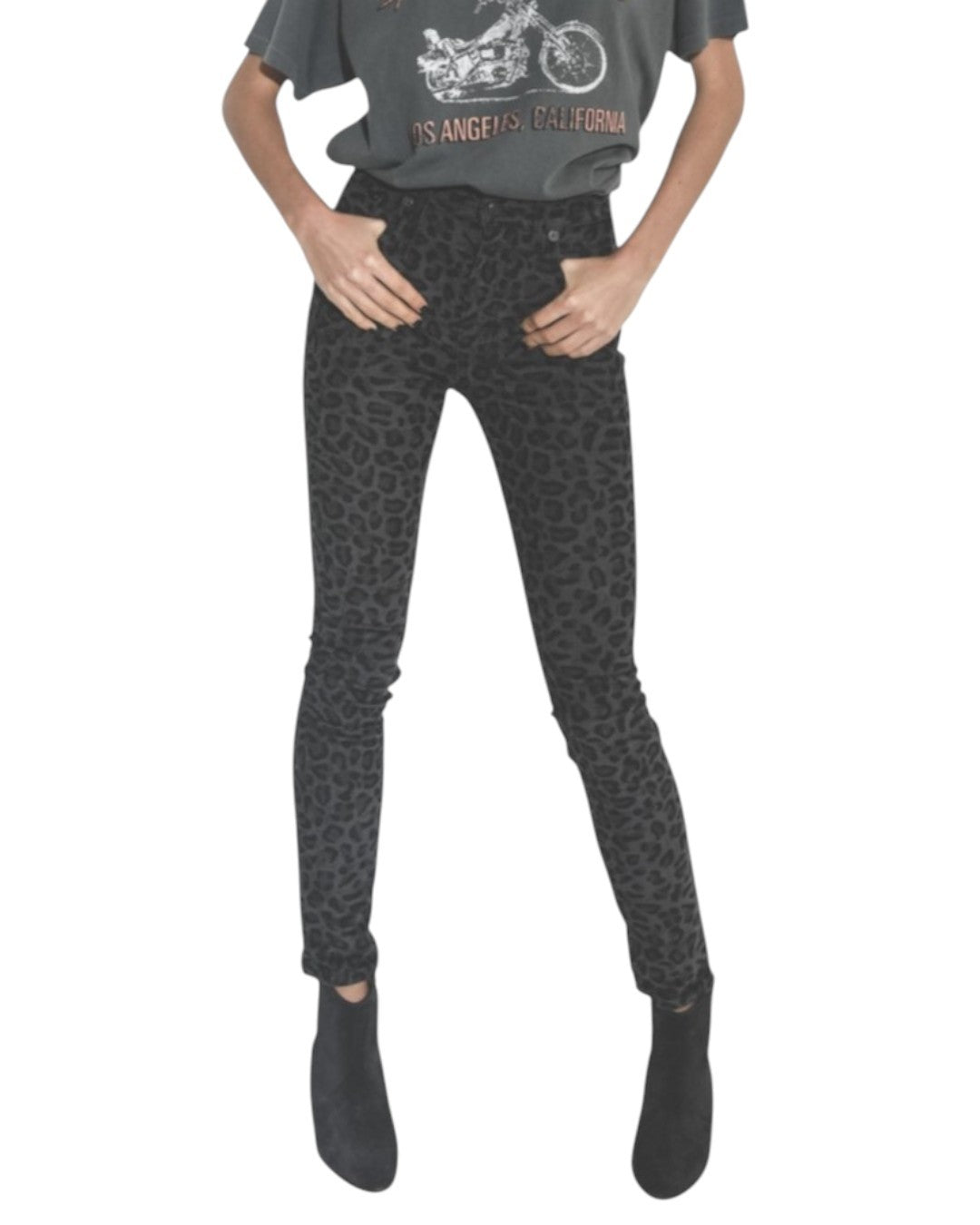 R13 High Rise Skinny Women Trousers 27 Midnight Leopard Corduroy Zip Fly Grey