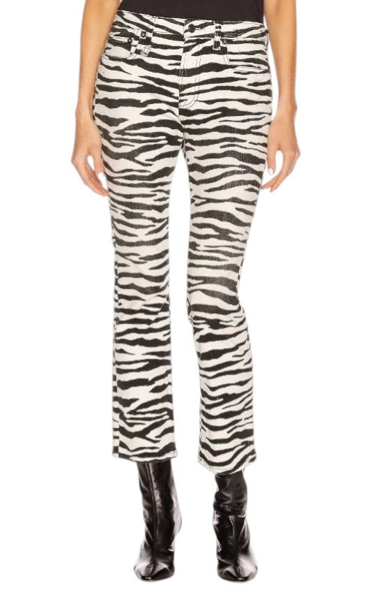 R13 Kick Fit Women Jeans 27 Zebra Print Flared Cropped Ankle RRP499