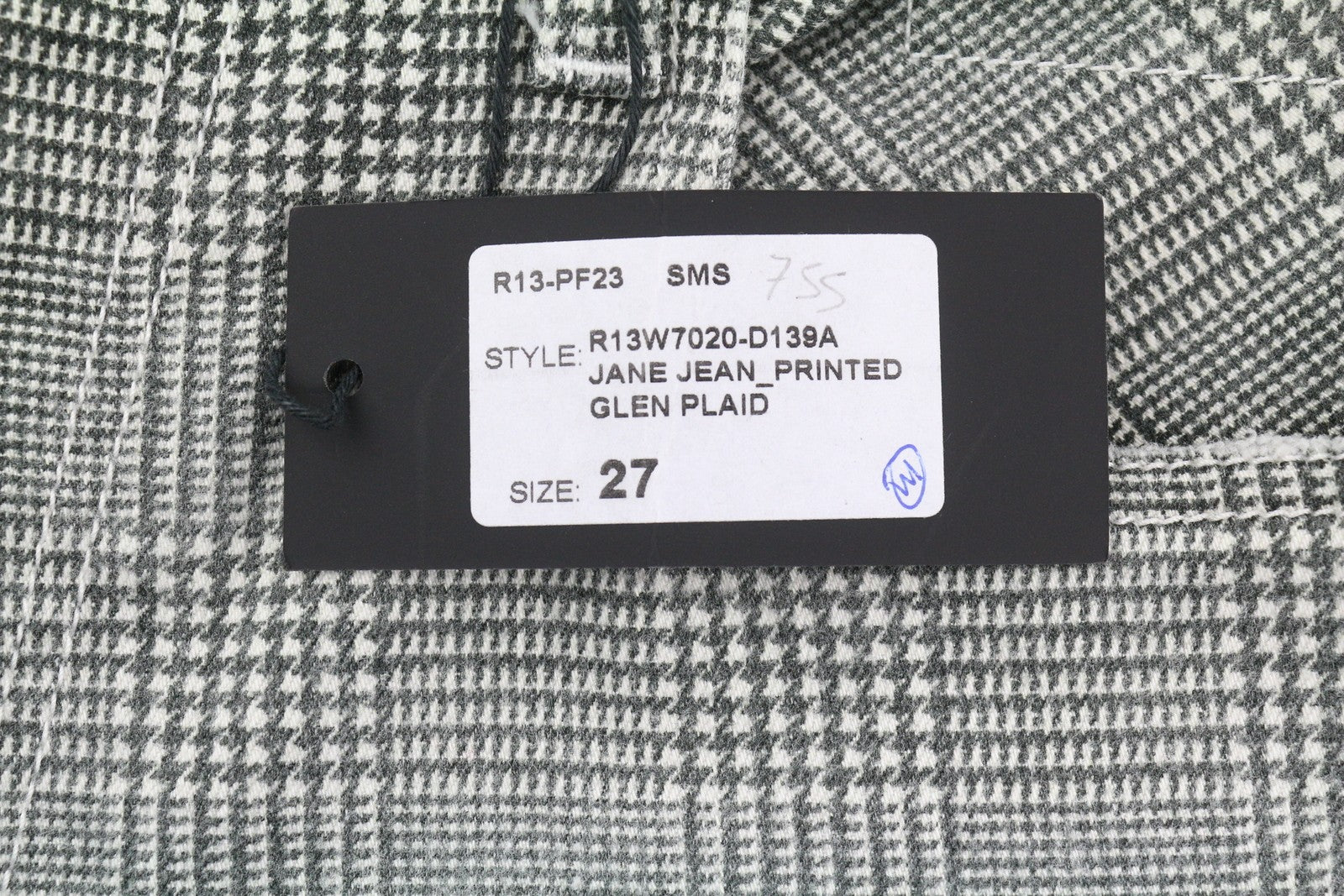 R13 Jane Women Jeans 27 Printed Glen Plaid Stretch Flared Straight Leg RRP699