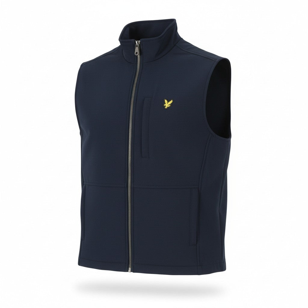 LYLE & SCOTT Men Waistcoat M Dark Blue Soft Shell High Neck Full Zip Lightweight