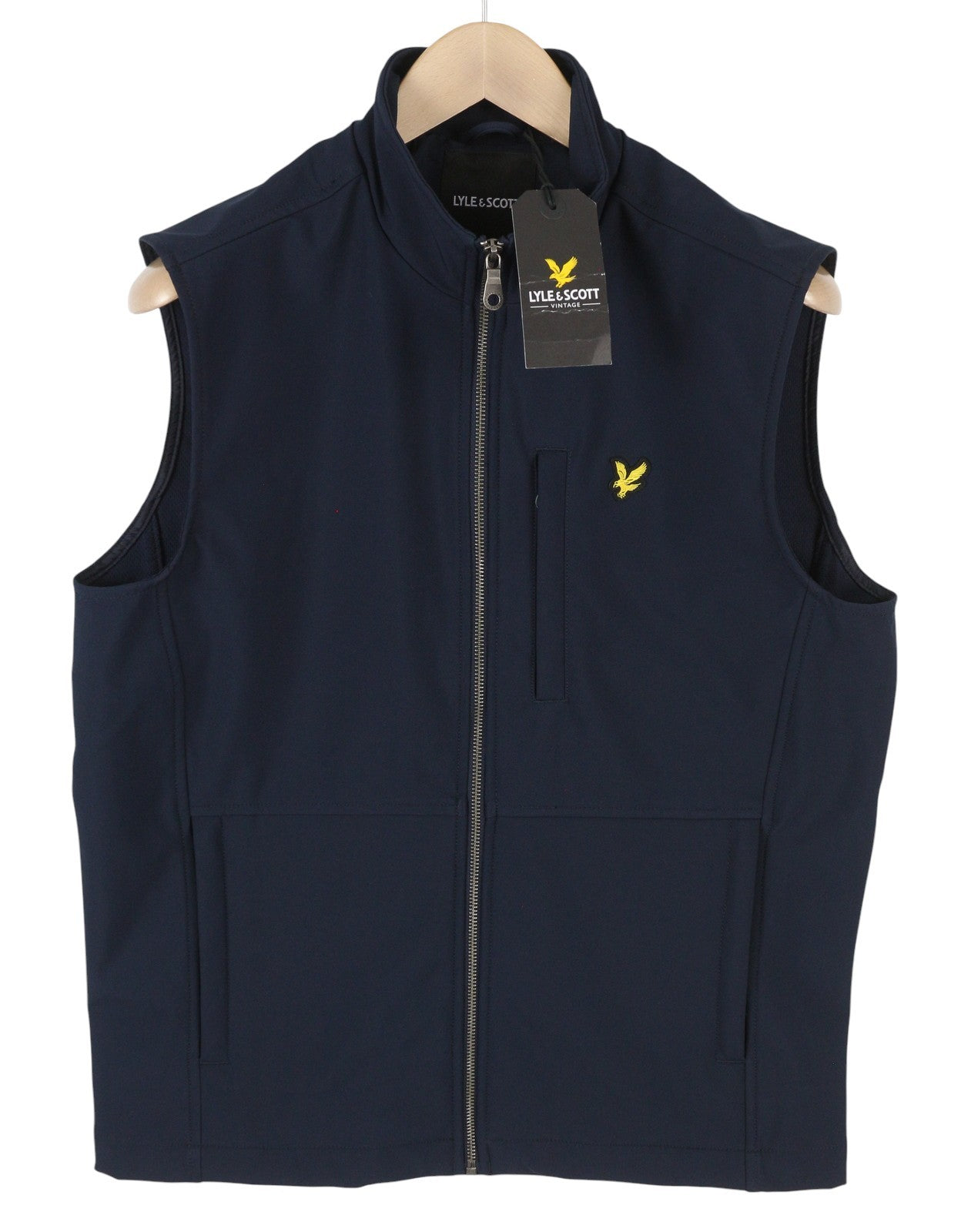 LYLE & SCOTT Men Waistcoat M Dark Blue Soft Shell High Neck Full Zip Lightweight