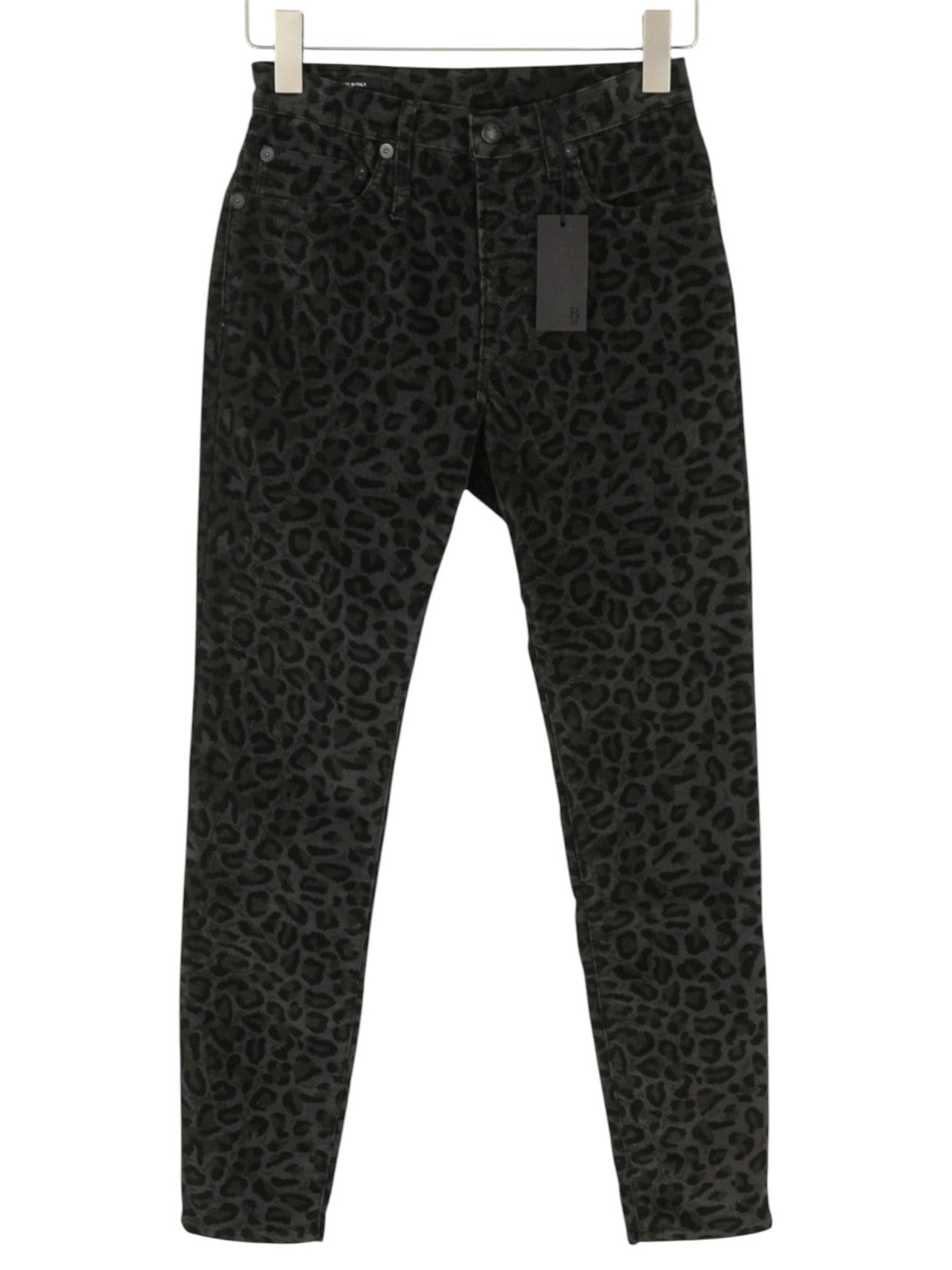 R13 High Rise Skinny Women Trousers 27 Midnight Leopard Corduroy Zipper Grey