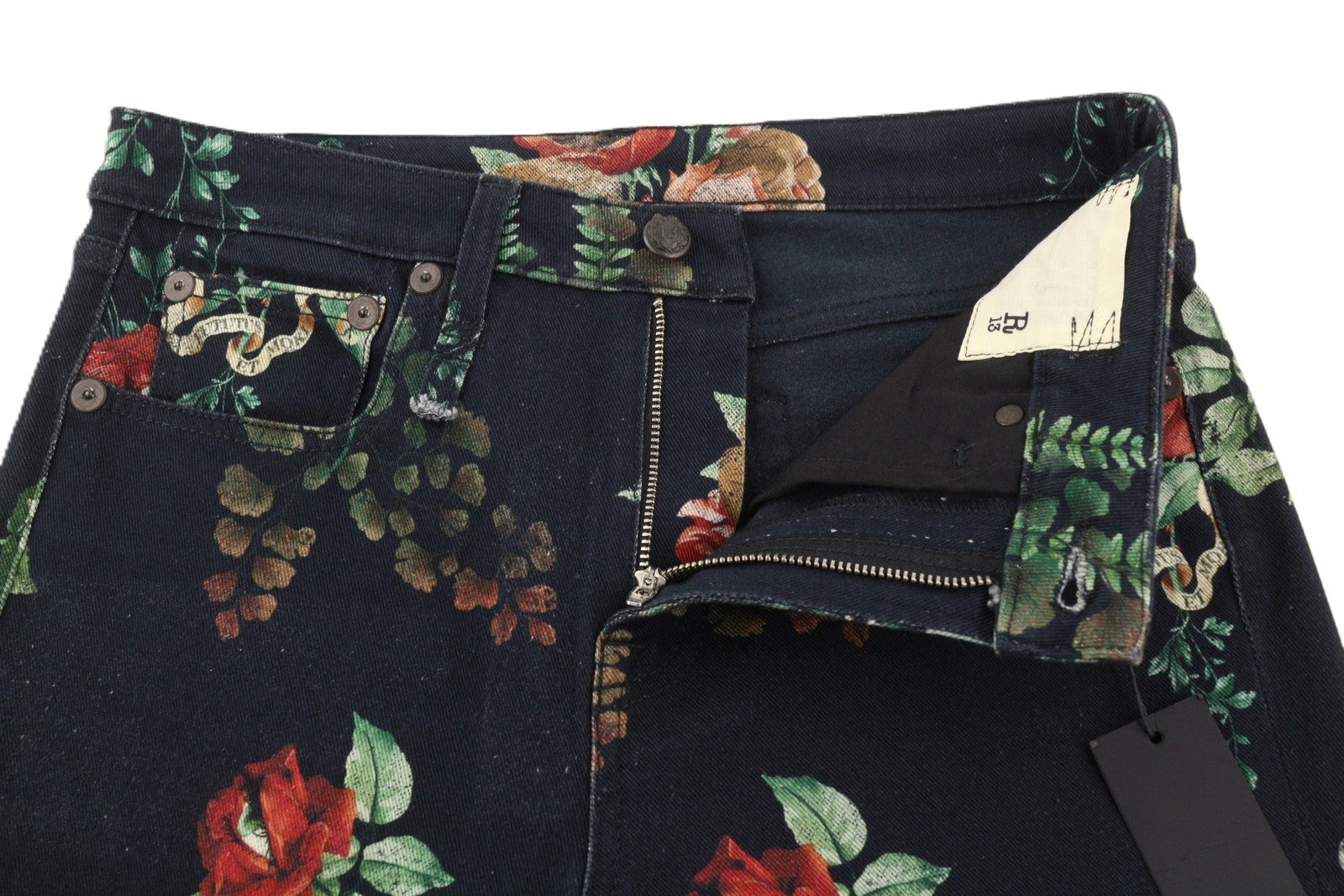 R13 Kick Fit Women Jeans 27 Useless Treasueres Floral Black Cropped Ankle