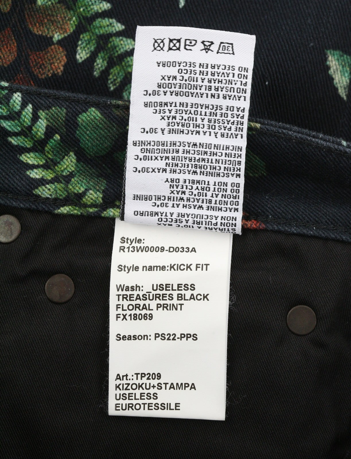 R13 Kick Fit Women Jeans 27 Useless Treasueres Floral Black Cropped Ankle