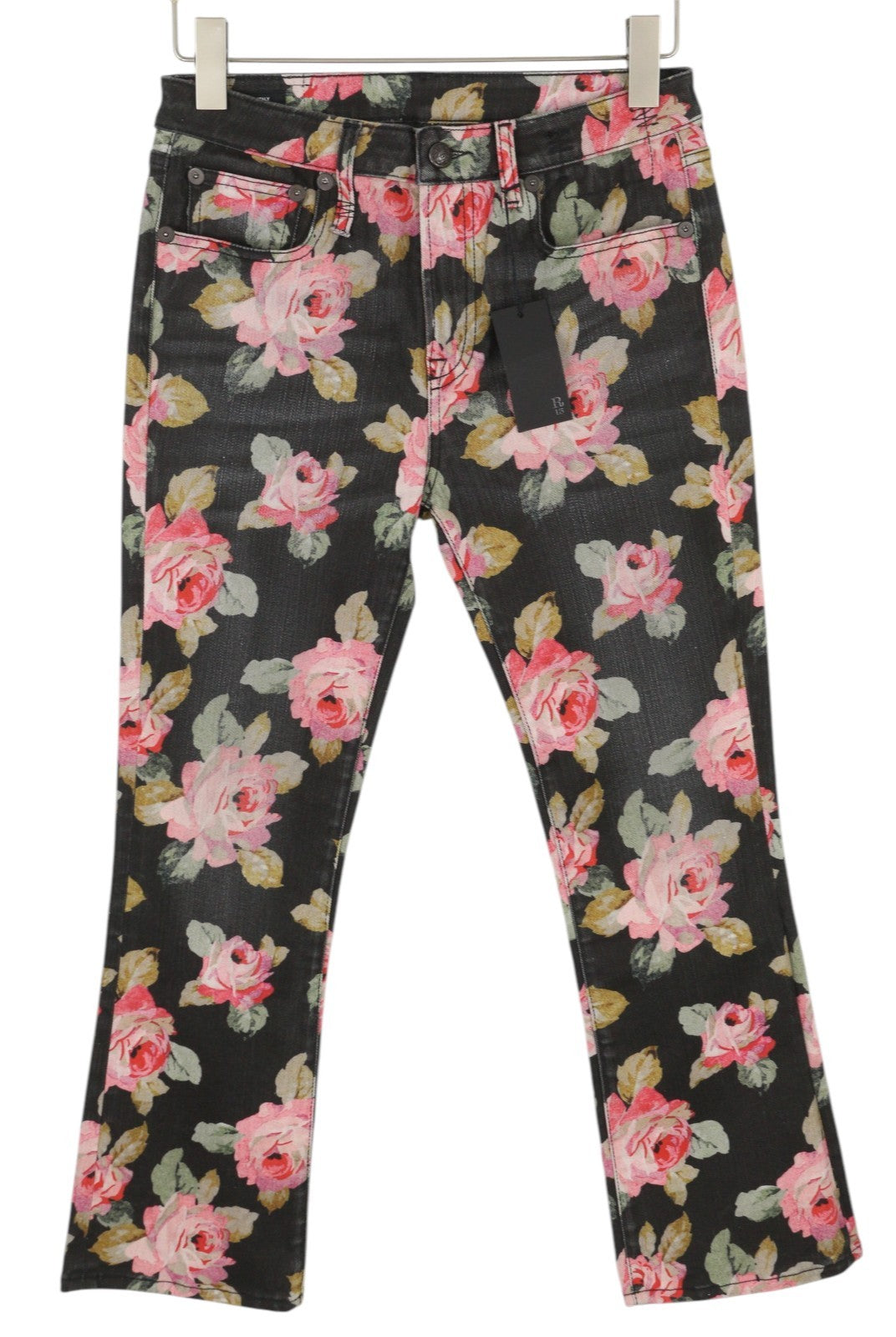 R13 Kick Fit Women Jeans 27 Rose Print Slim Straight Cropped Ankle Zip Fly