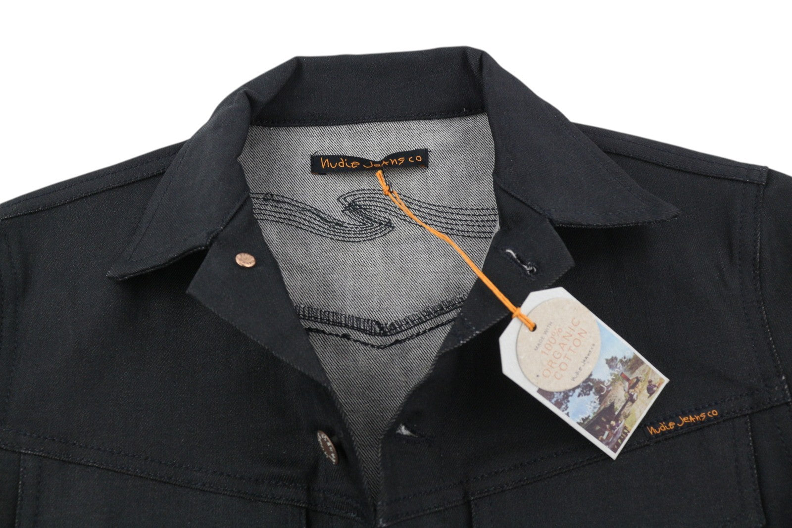 NUDIE JEANS Conny Stretch Men Jacket XS Dry Black Coated Buttoned Denim Unisex