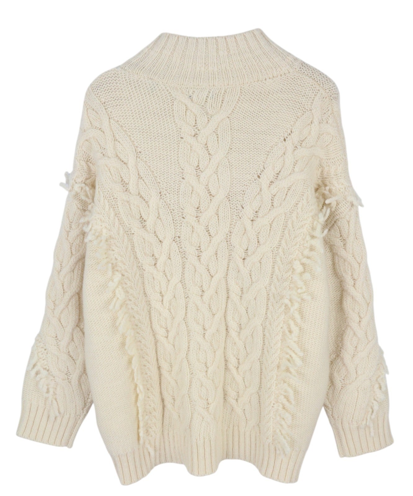 GANT Fringe Cable Turtle Women Jumper L Cream Wool Blend Tight Knit Pullover