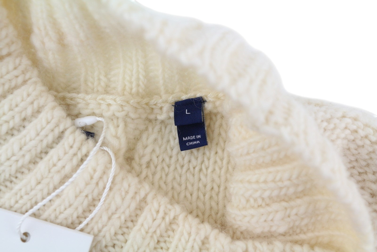 GANT Fringe Cable Turtle Women Jumper L Cream Wool Blend Tight Knit Pullover