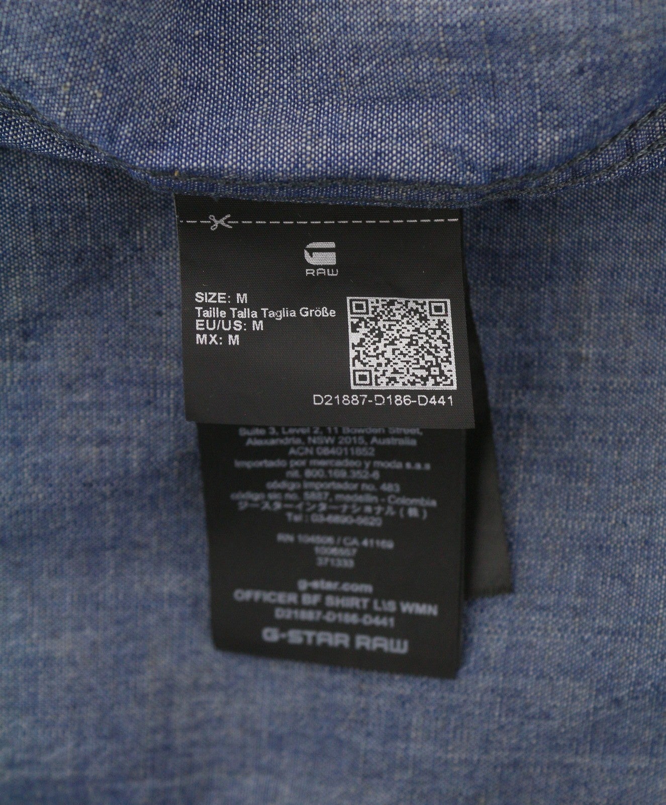 G-STAR Officer BF L/S Women Shirt M Blue Denim Look Linen Blend Button Oversized