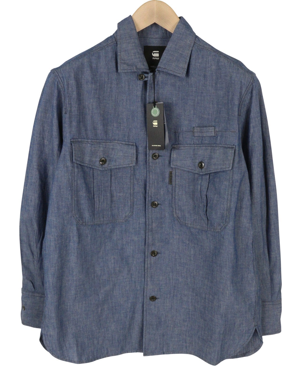 G-STAR Officer BF L/S Women Shirt M Blue Denim Look Linen Blend Button Oversized