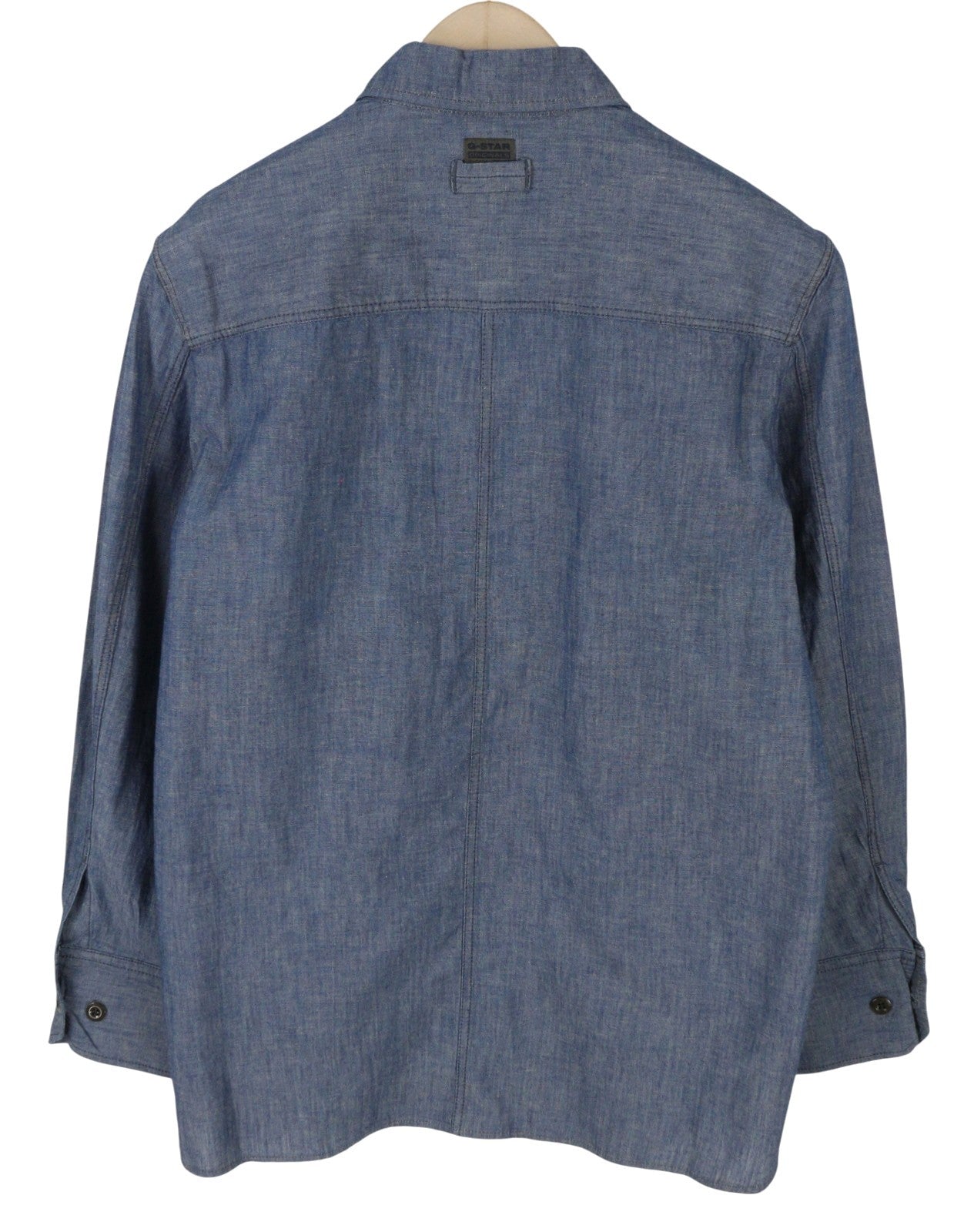 G-STAR Officer BF L/S Women Shirt M Blue Denim Look Linen Blend Button Oversized