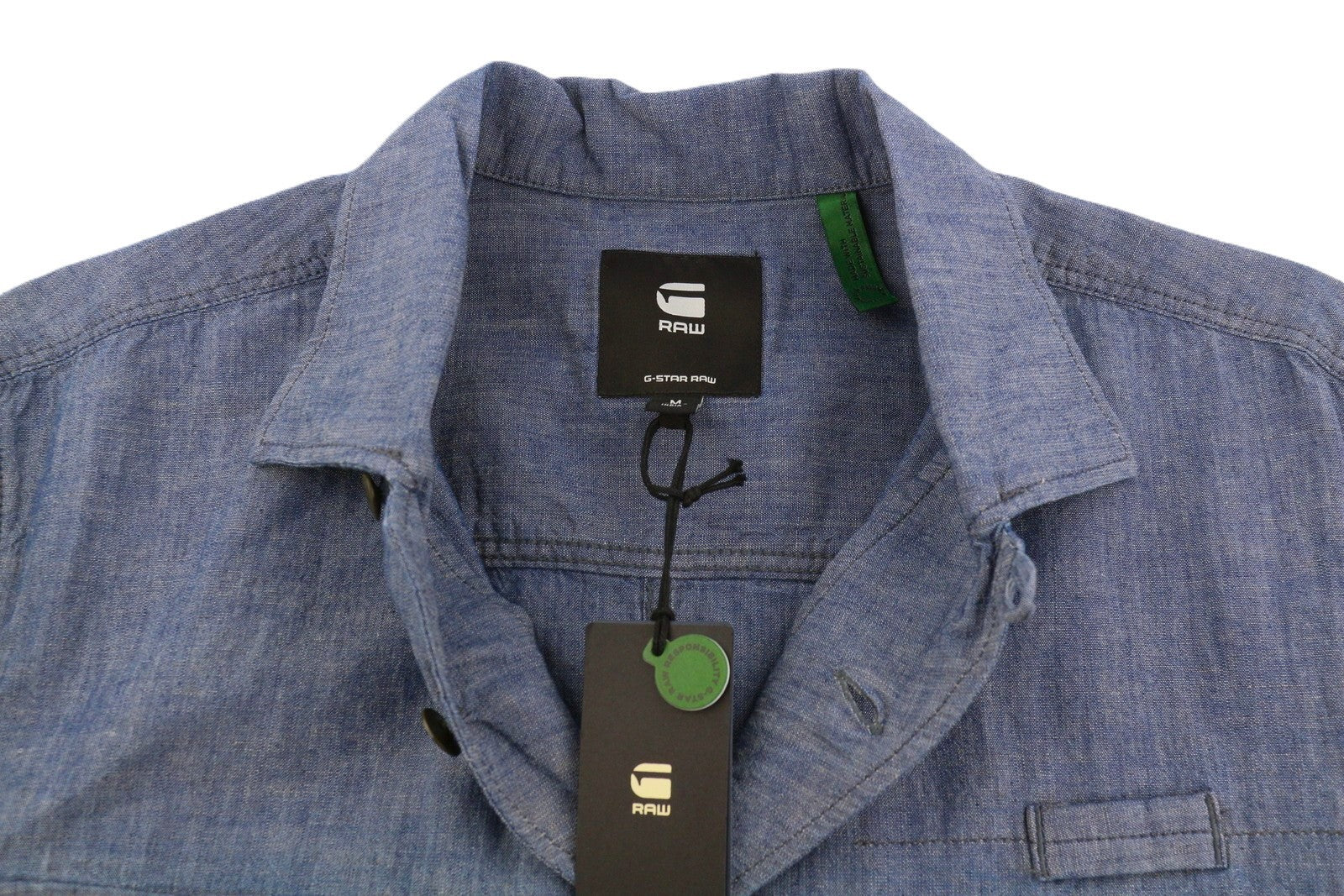 G-STAR Officer BF L/S Women Shirt M Blue Denim Look Linen Blend Button Oversized