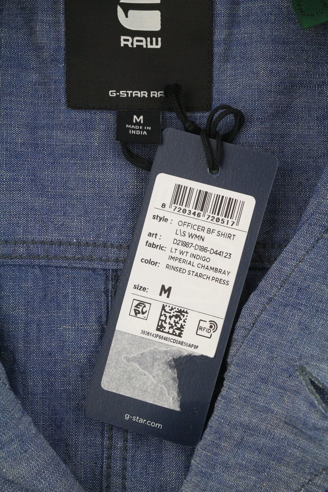 G-STAR Officer BF L/S Women Shirt M Blue Denim Look Linen Blend Button Oversized