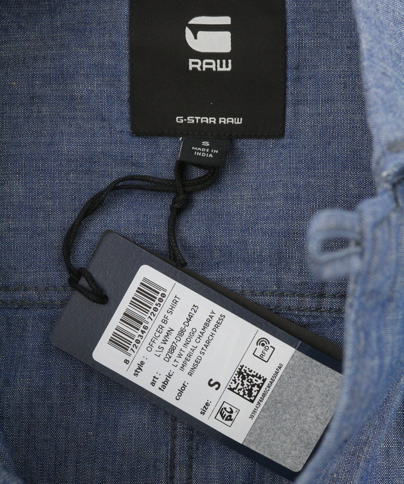 G-STAR Officer BF L/S Women Shirt S Blue Denim Look Linen Blend Button Oversized