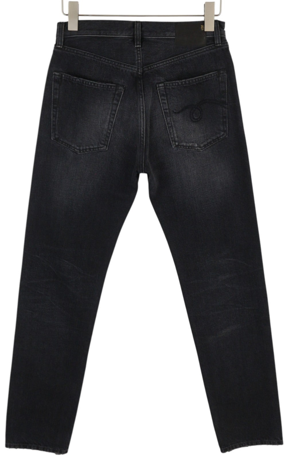 R13 Axl Slim Women Jeans 27 Jake Black Faded Washed Zip Fly Logo Pocket Denim