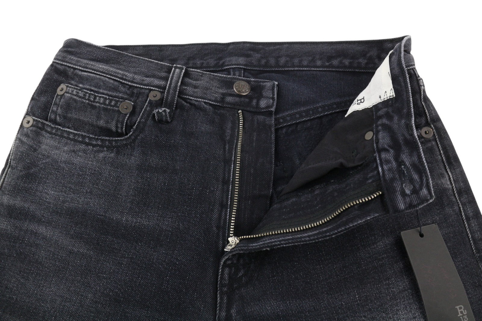 R13 Axl Slim Women Jeans 27 Jake Black Faded Washed Zip Fly Logo Pocket Denim
