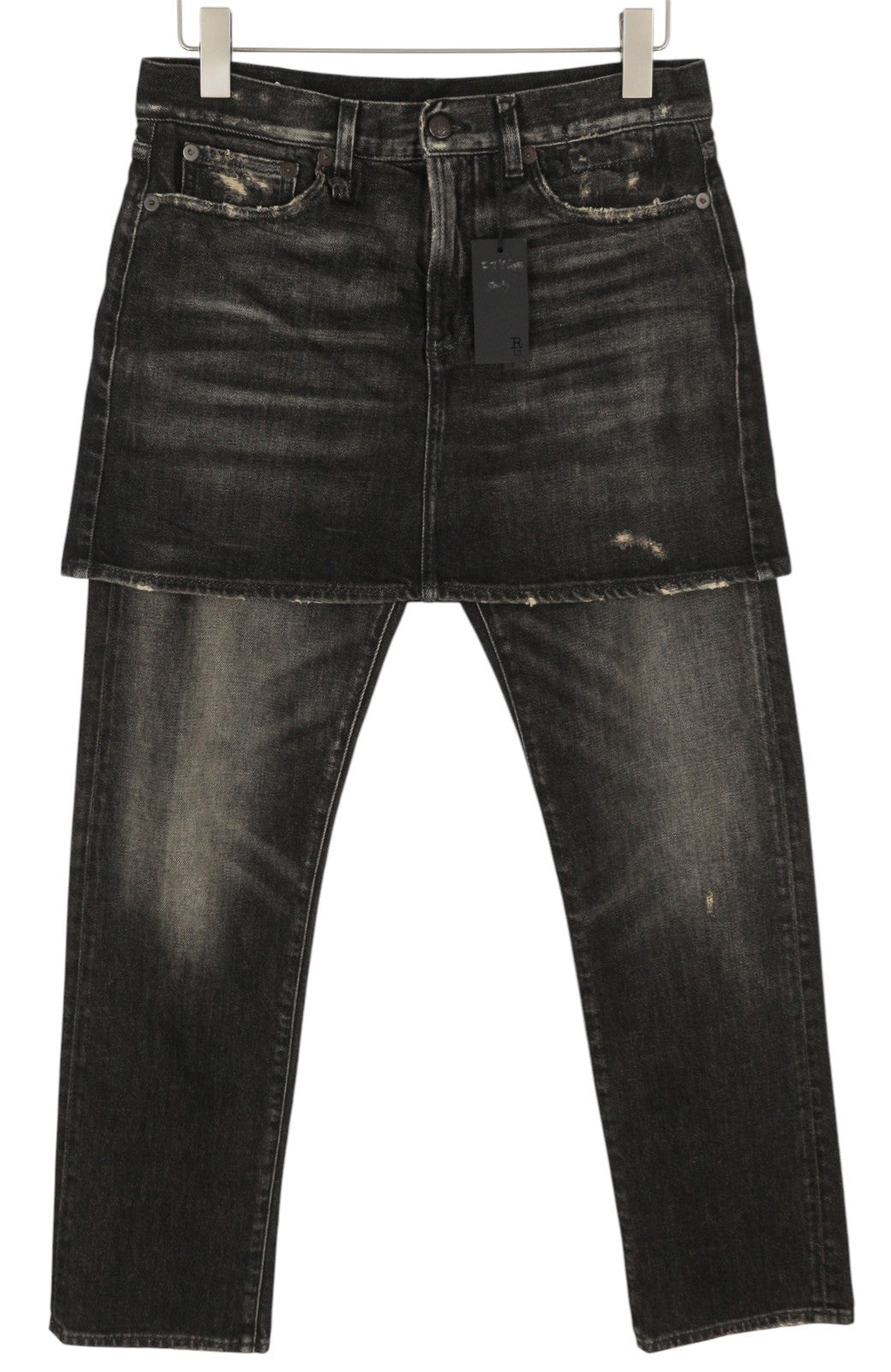 R13 New Double Classic Women Jeans 27 Abbey Black Faded Skirted Straight RRP750