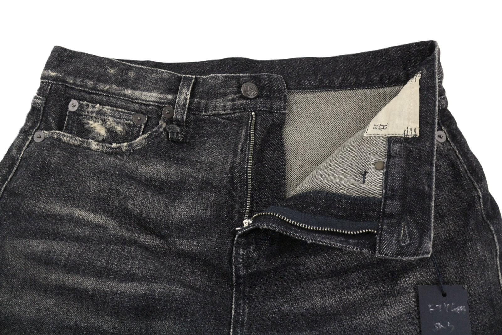 R13 New Double Classic Women Jeans 27 Abbey Black Faded Skirted Straight RRP750