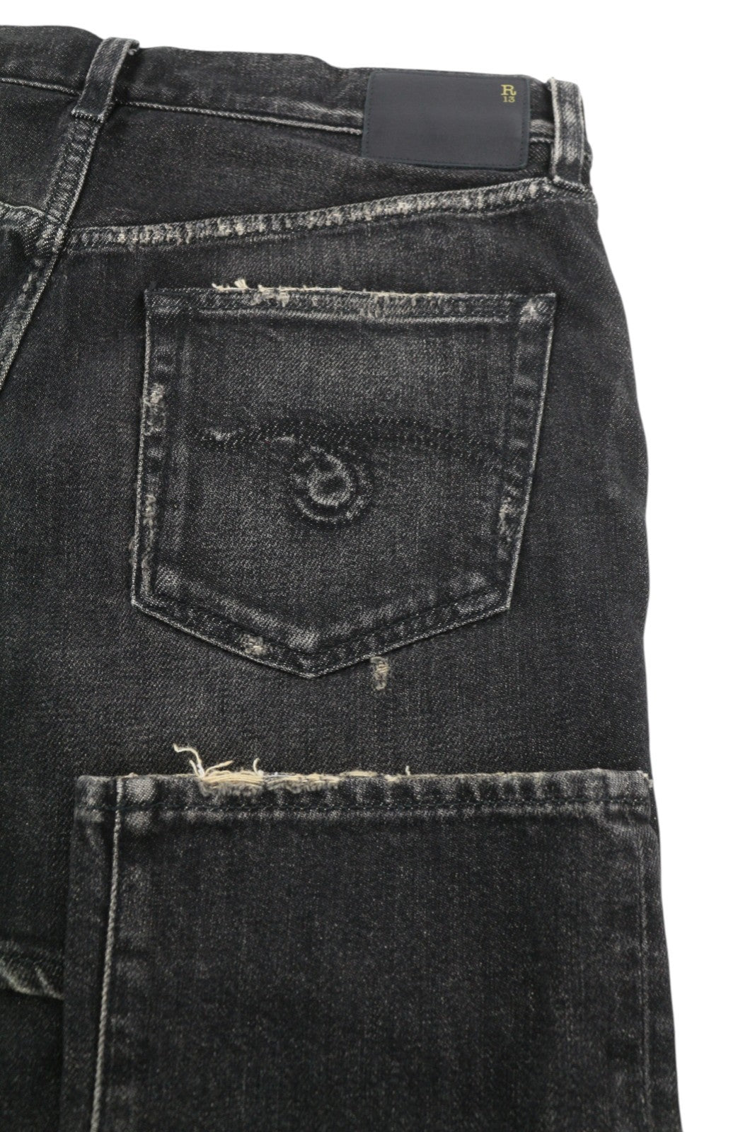 R13 New Double Classic Women Jeans 27 Abbey Black Faded Skirted Straight RRP750