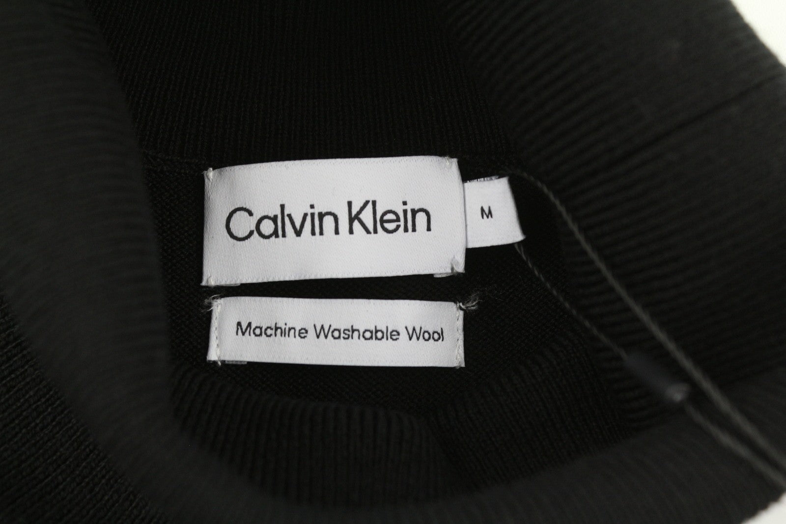 CALVIN KLEIN Merino Rws Turtle Men Jumper M Black Knit Logo Pullover RRP129