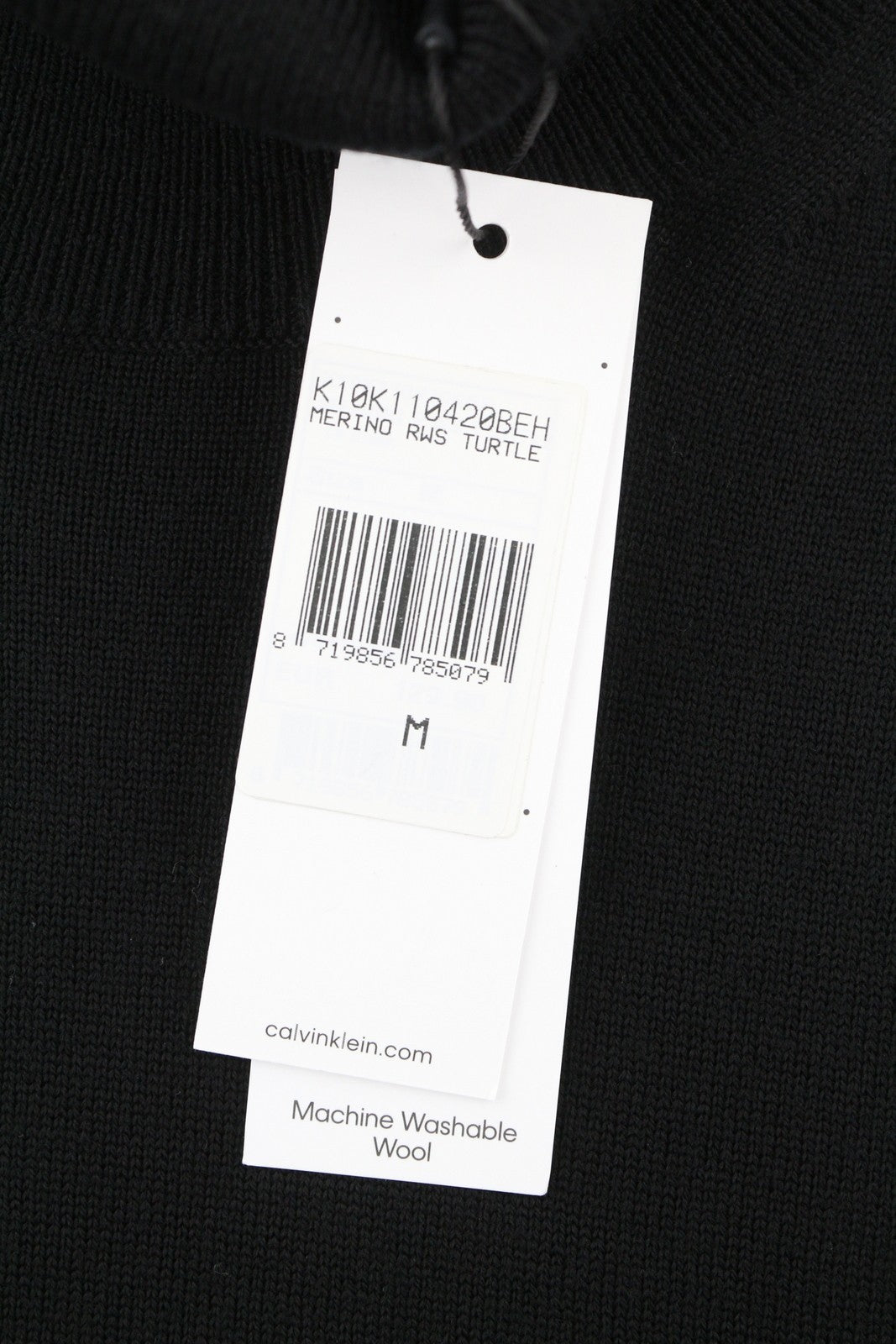 CALVIN KLEIN Merino Rws Turtle Men Jumper M Black Knit Logo Pullover RRP129