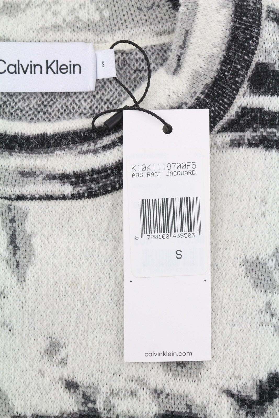 CALVIN KLEIN Abstract Jacquard Men Jumper S Grey Wool Alpaca Knit Pullover