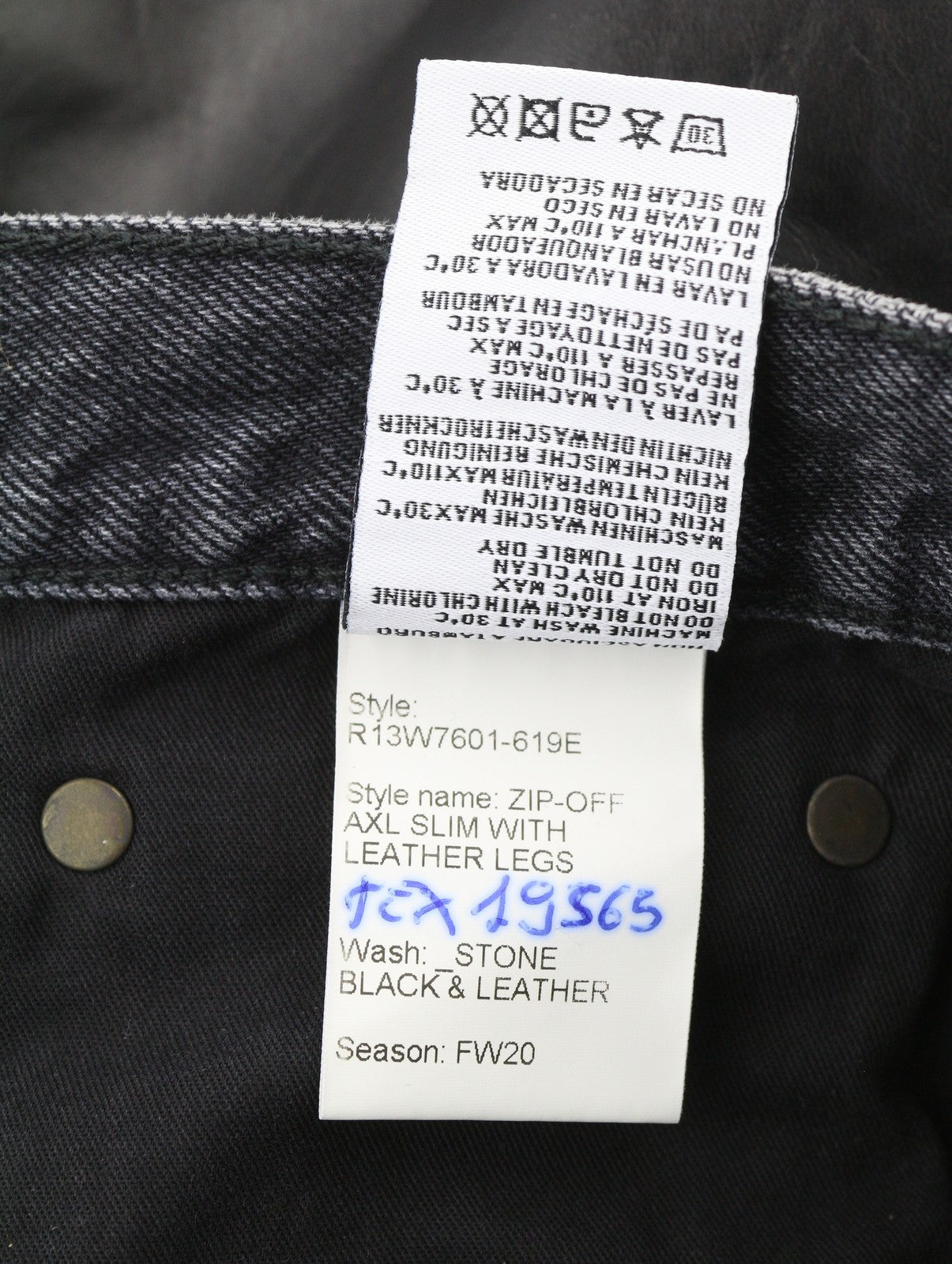 R13 Zip-Off Axl Slim With Leather Legs Women Jeans 27 Stone Black Denim RRP999